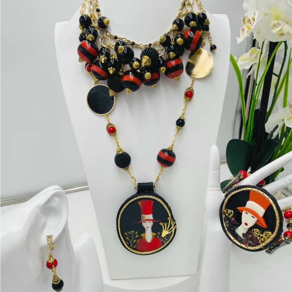 Jewelry set “Lady in red”. Boho. Handmade.